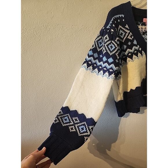 Mi Ami by Francesca's Fair Isle Oversized Pocket Cardigan Sweater Geometric M - Picture 3 of 5